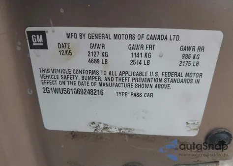 2006 Chevrolet Impala Ltz из США, поврежденный, VIN 2G1WU581069248216